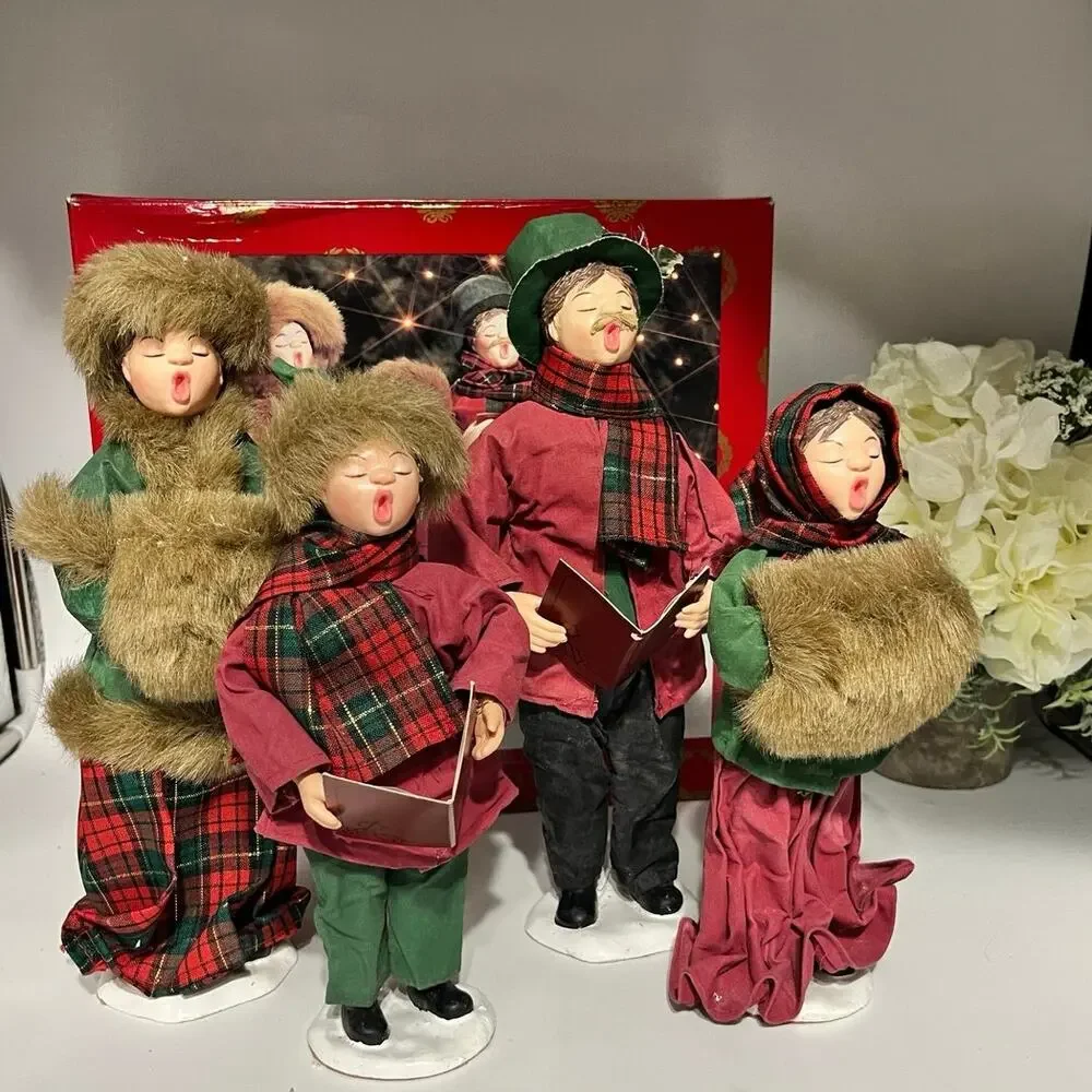 Vintage Christmas Family Home For The Holidays Fabric Mache Carolers Set of Four